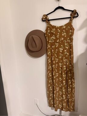 Brown Floral Frill Shoulder Maxi Dress